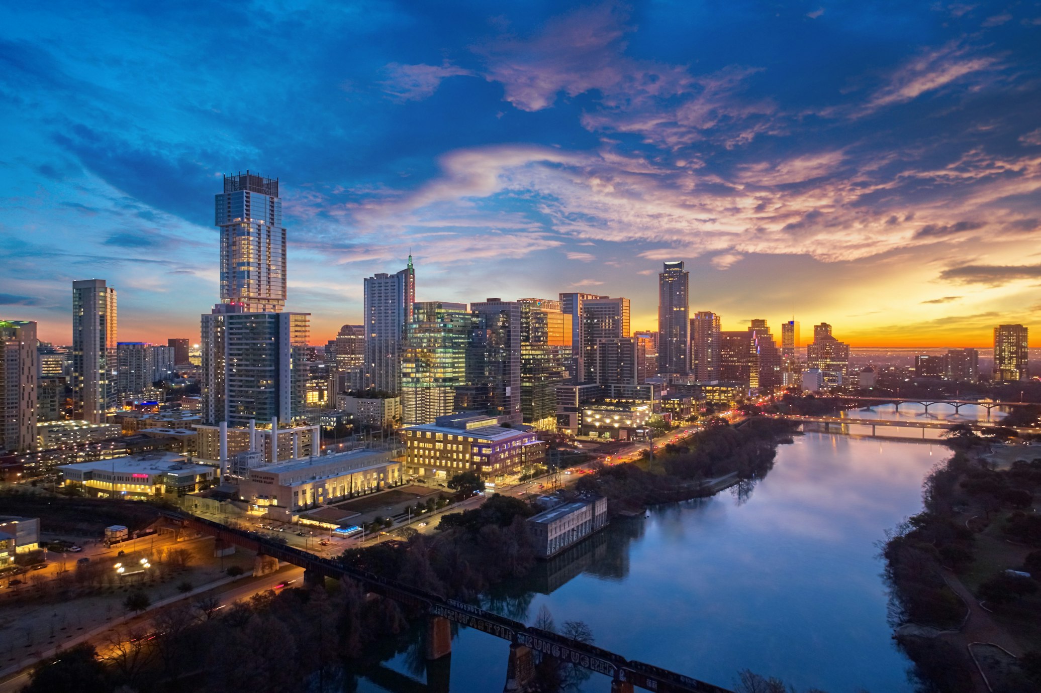 Austin city skyline at night